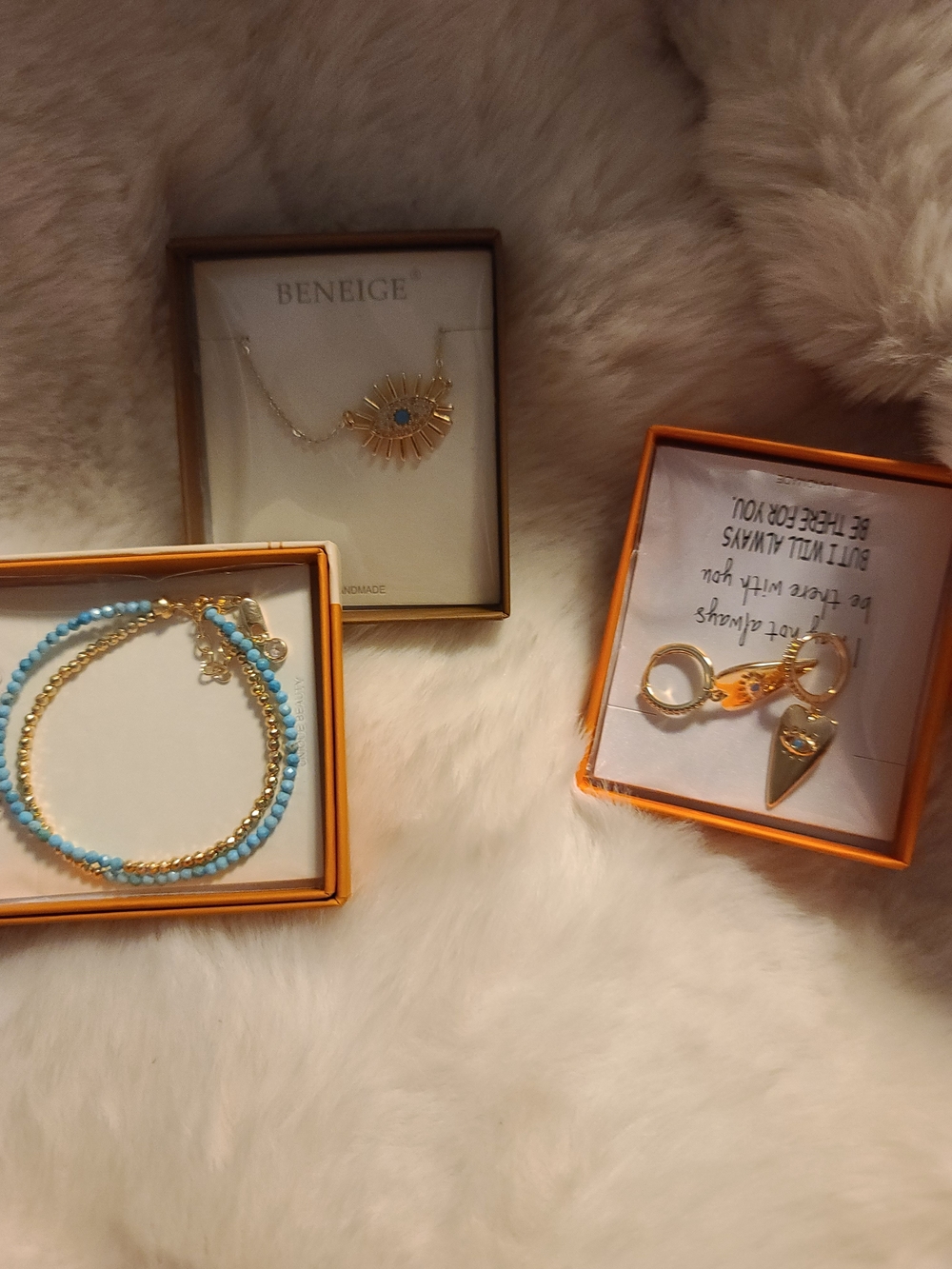 14K Gold Plated Sunburst Pendant Necklace with Blue Center Jewelry Set - Beneige